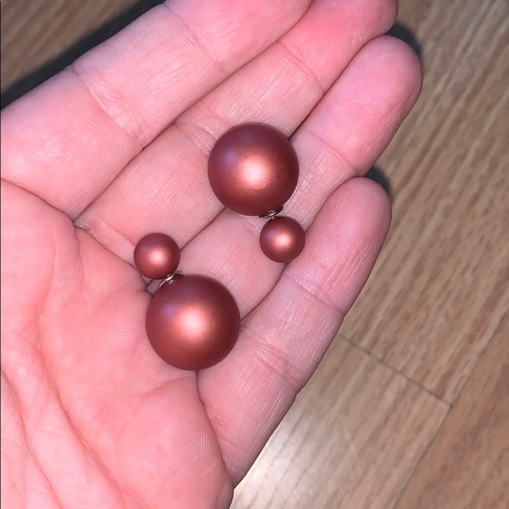 Double sided earrings balls pearl rose mauve
